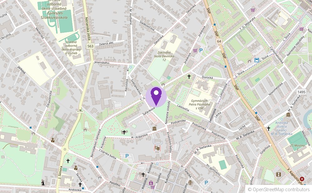 Mapa: Šafárikova 4461/10, Nové Zámky – v centre mesta pri Bernolákovom parku